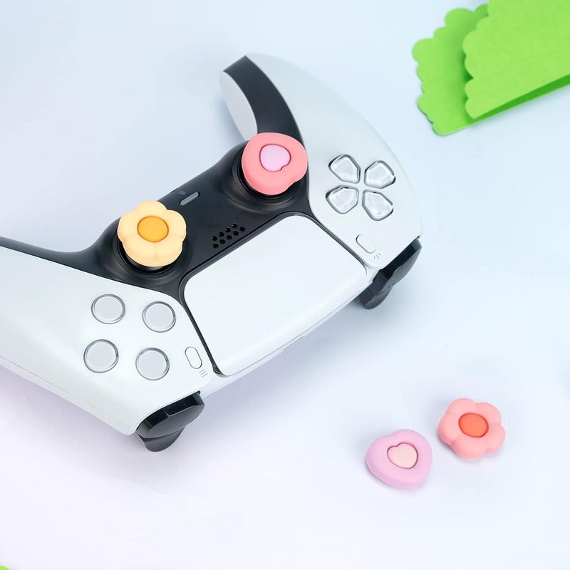 GEEKSHARE Cute Thumb Grip Caps for PS5 Controller, Thumbsticks Cover Set Compatible with Switch Pro Controller and PS4 PS5 Controller, 4Pcs - Heart & Flower - Image 5